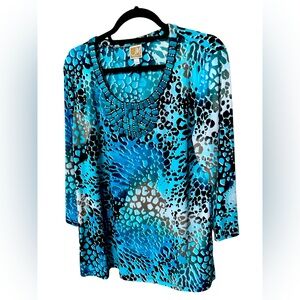 JM Collection turquoise long sleeve top Size L